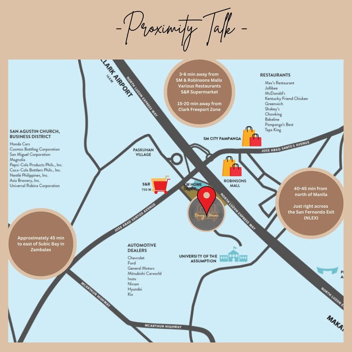 Map showing Nancy's Haven at Azure North and nearby landmarks including SM Pampanga, Clark, and the NLEX San Fernando Exit